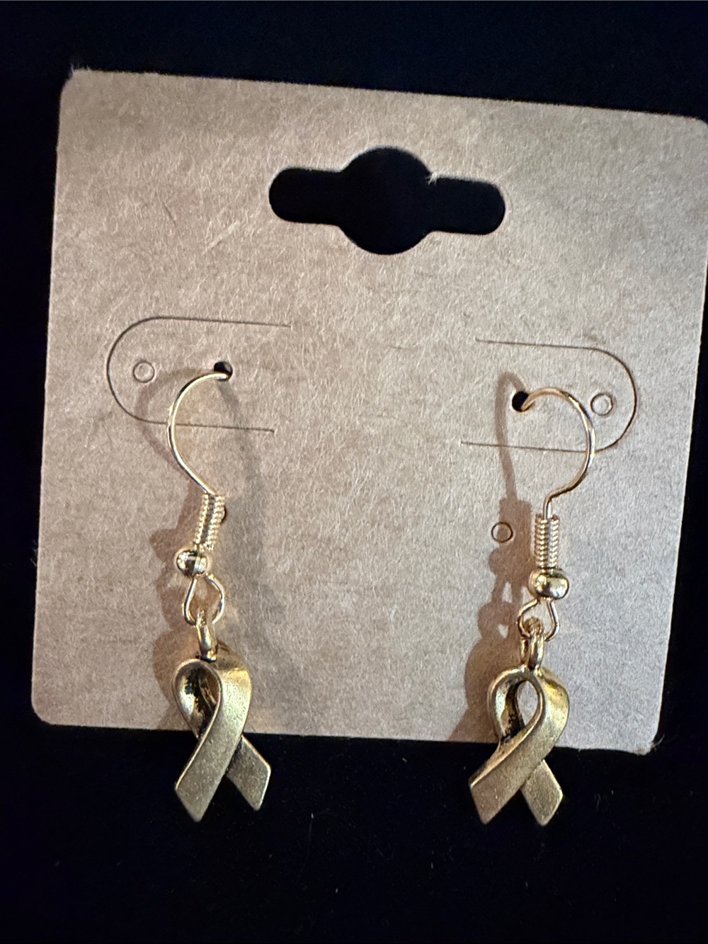 Gold Ribbon Awareness Dangle Earrings - Classic Gold Tone